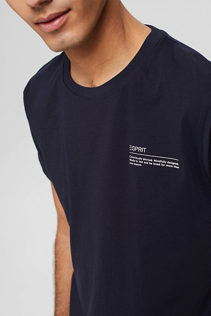 Jersey T-shirt met print, 100% biologisch katoen, NAVY, overview