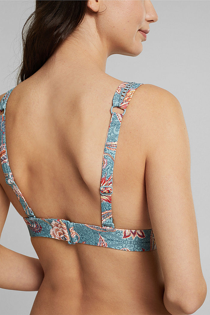 Recycled: padded bikini top with a print, TEAL GREEN, detail image number 4