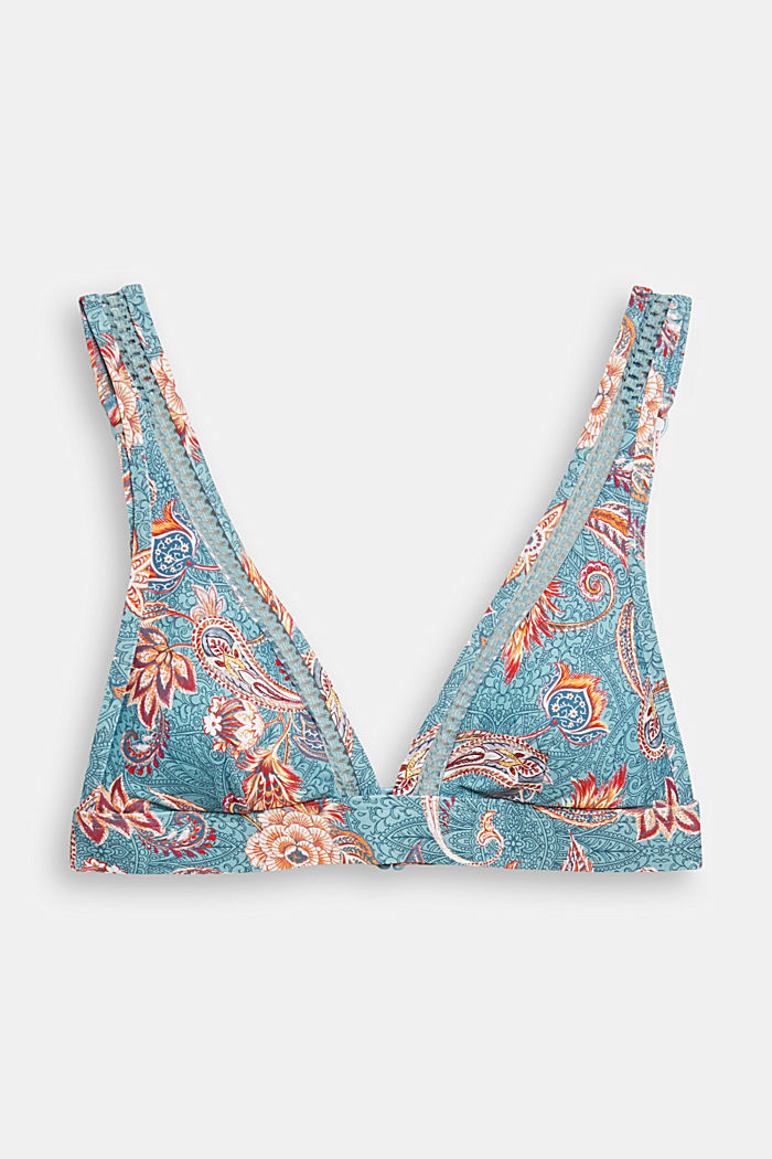 Recycled: padded bikini top with a print, TEAL GREEN, detail image number 6