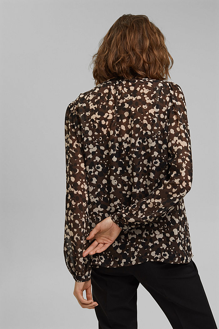 Gerecycled: chiffon blouse met print, DARK BROWN, detail image number 3