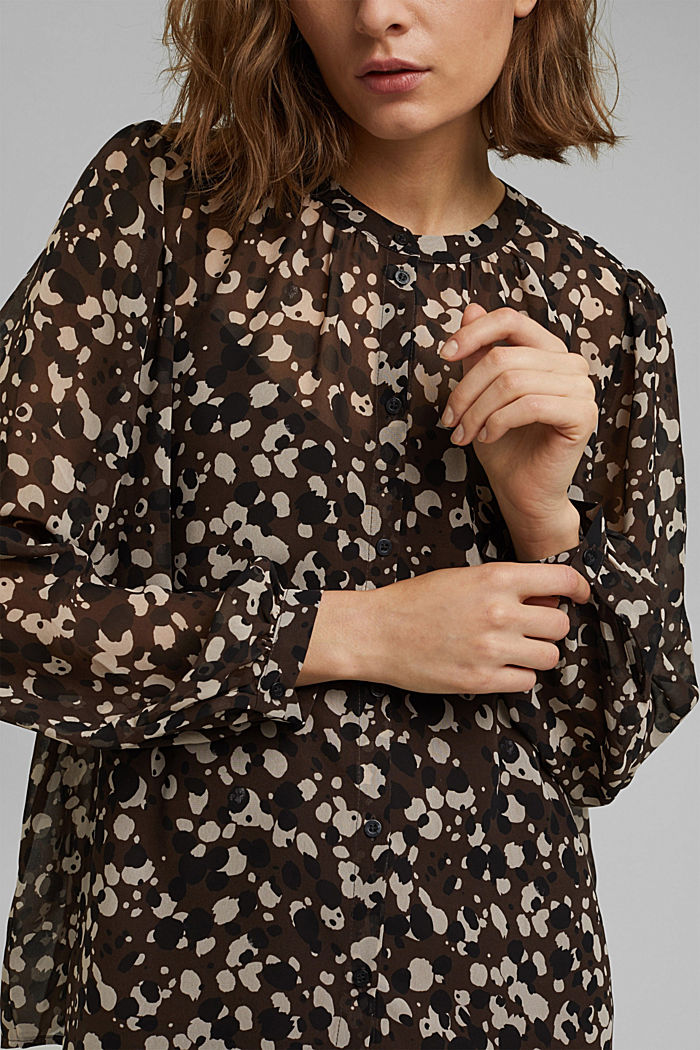 Gerecycled: chiffon blouse met print, DARK BROWN, detail image number 2
