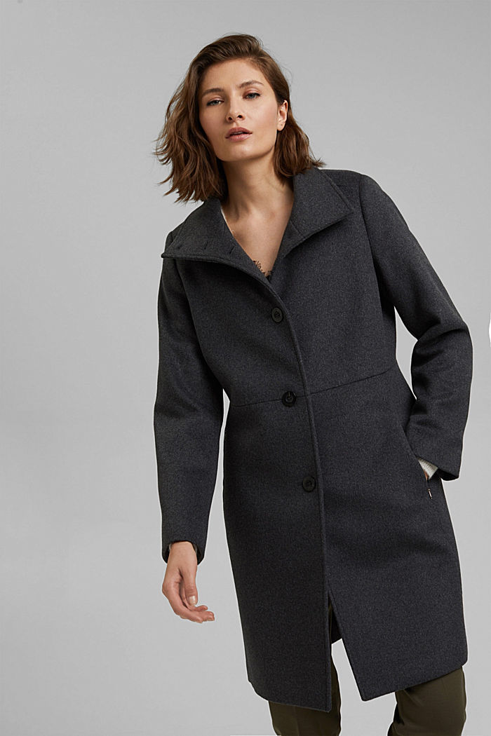 En laine mélangée : le manteau à col montant, ANTHRACITE, detail image number 0