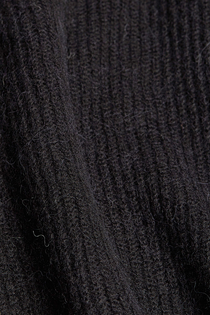 Wool/alpaca blend: Ribbed knit cardigan, BLACK, detail image number 4