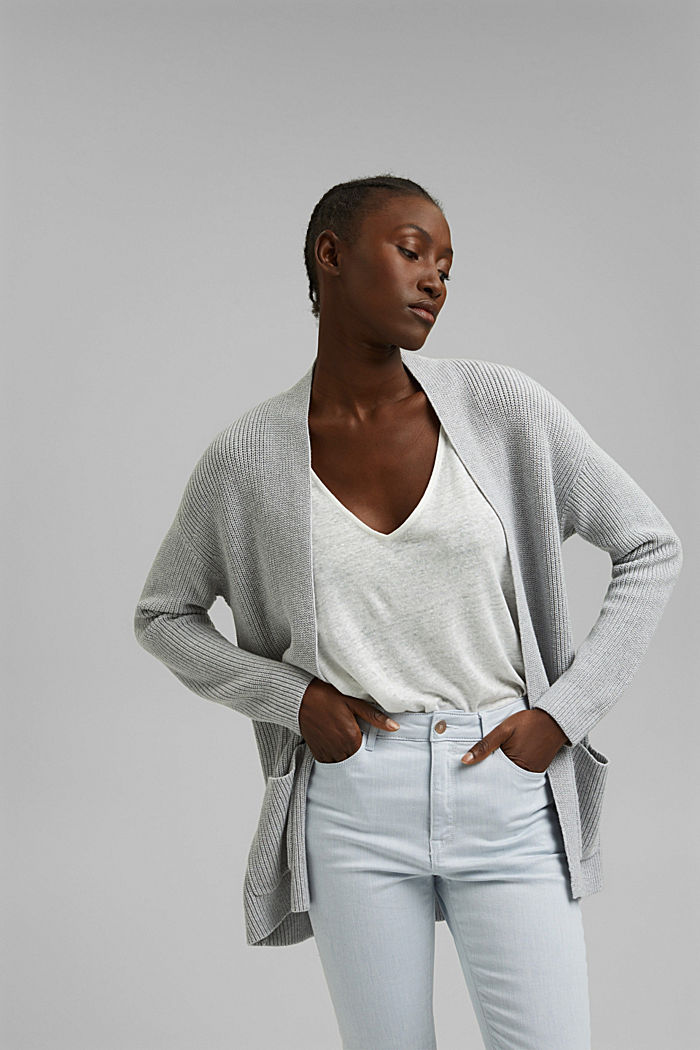 Open-fronted cardigan with wool and cashmere