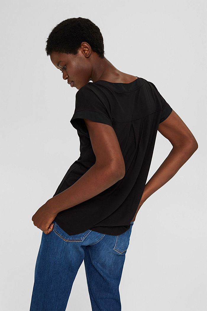 T-shirt met lyocell en chiffon details, BLACK, detail image number 3