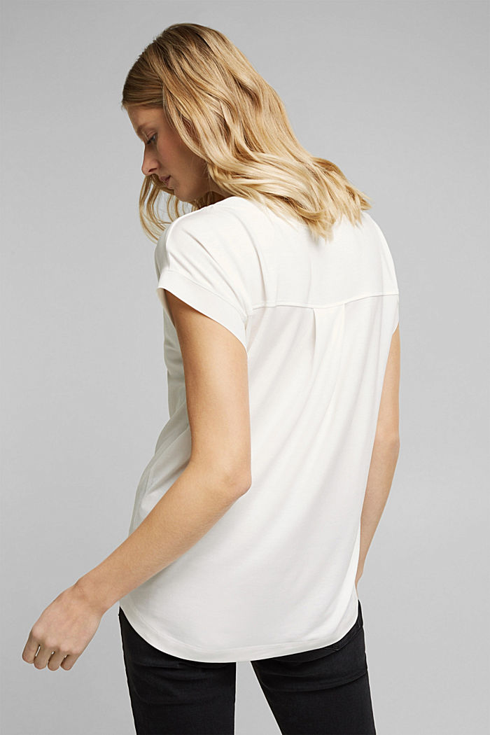 T-shirt met lyocell en chiffon details, OFF WHITE, detail image number 3