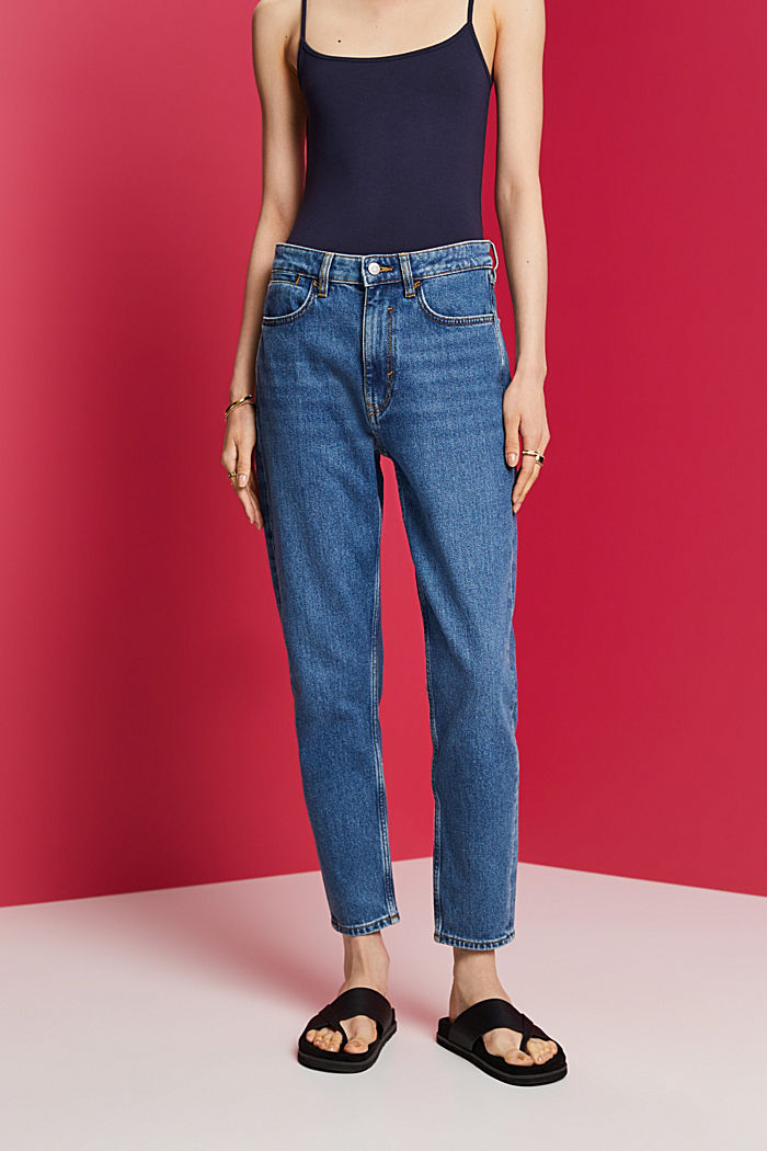 High rise mom jeans, BLUE MEDIUM WASHED, overview-asia