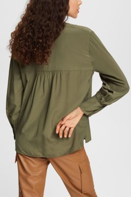 V-neck blouse, LENZING™ ECOVERO™, DARK KHAKI, detail-asia image number 1