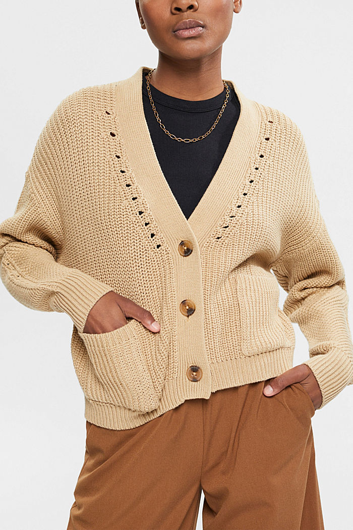 Chunky-knit cotton blend cardigan, SAND, detail-asia image number 0