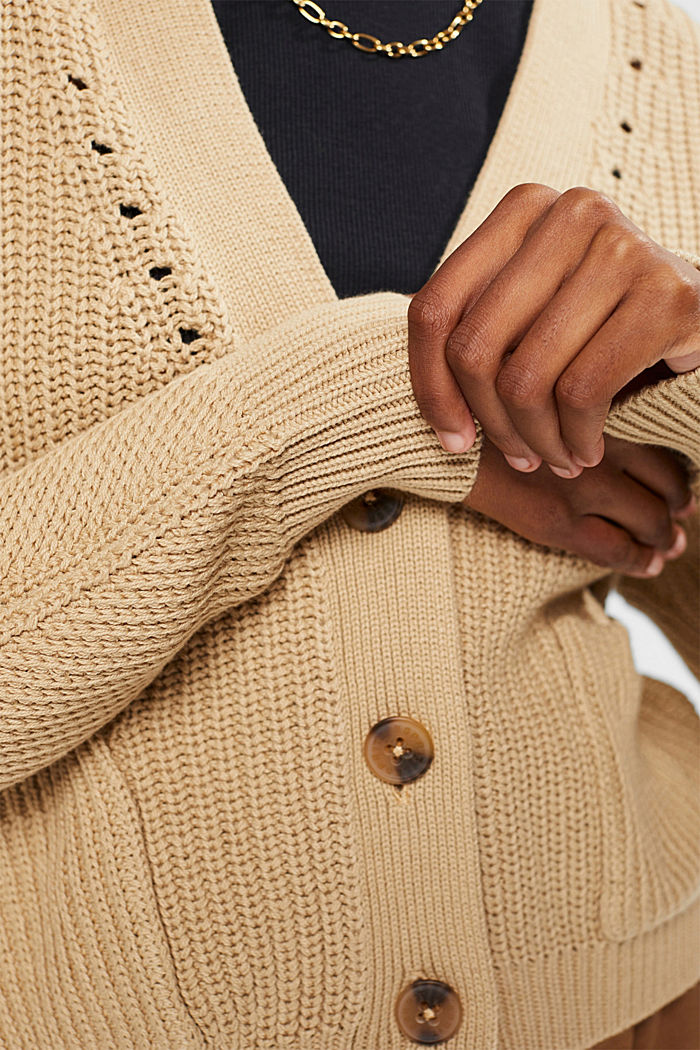 Chunky-knit cotton blend cardigan, SAND, detail-asia image number 2