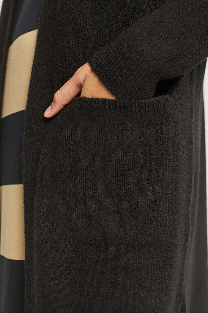 Wool blend: open cardigan, BLACK, detail-asia image number 2
