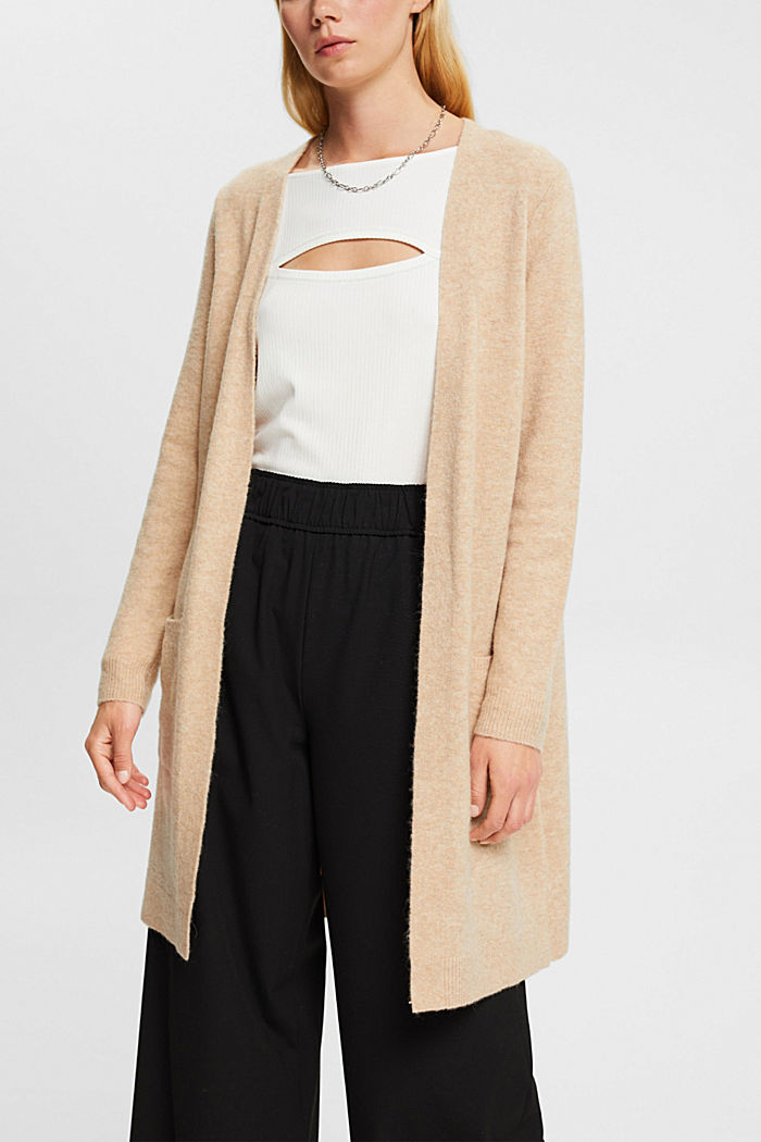 Wool blend: open cardigan, SAND 5, overview-asia