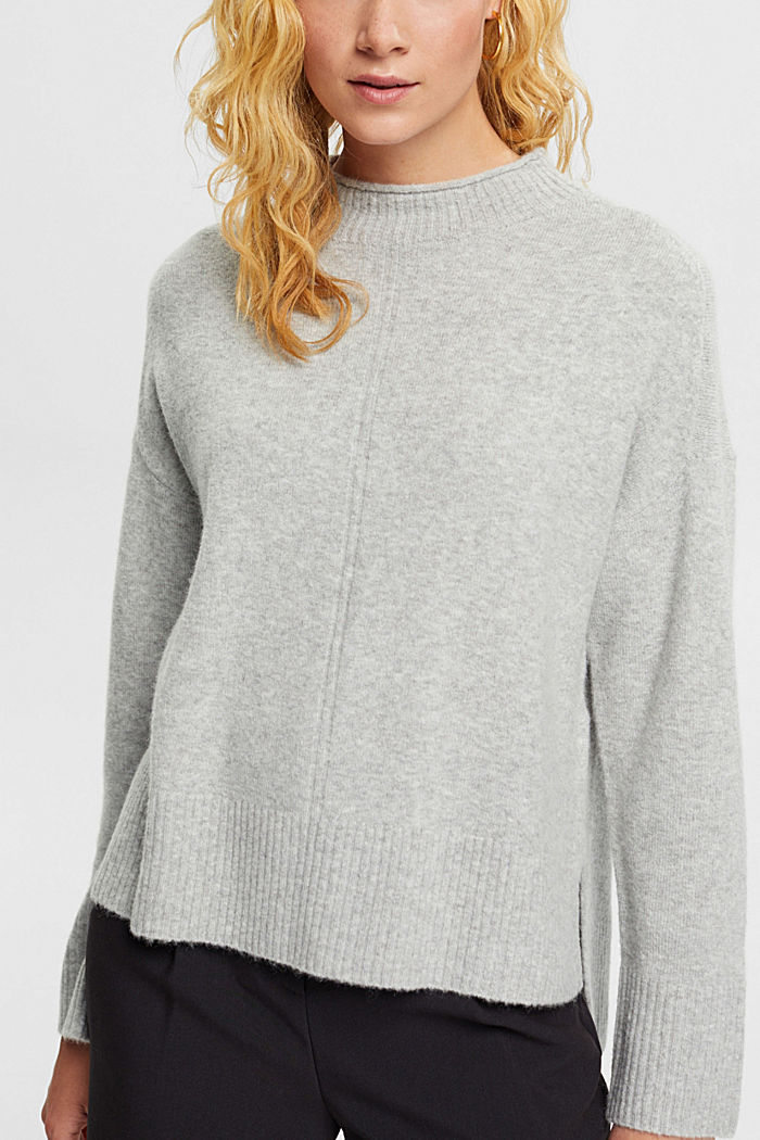 Wool blend: fluffy jumper with stand-up collar, LIGHT GREY, detail-asia image number 0
