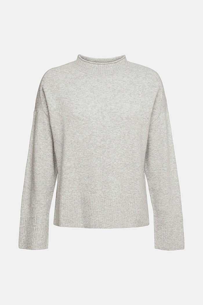 Wool blend: fluffy jumper with stand-up collar, LIGHT GREY, detail-asia image number 6