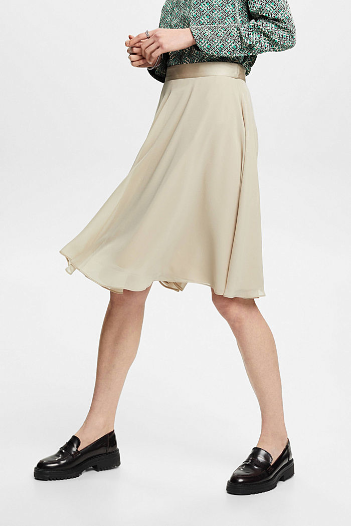 Knee-length chiffon skirt, DUSTY GREEN, detail-asia image number 0