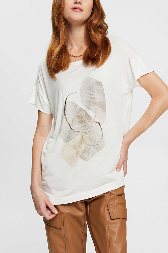 Metallic print t-shirt, LENZING™ ECOVERO™, OFF WHITE, overview-asia