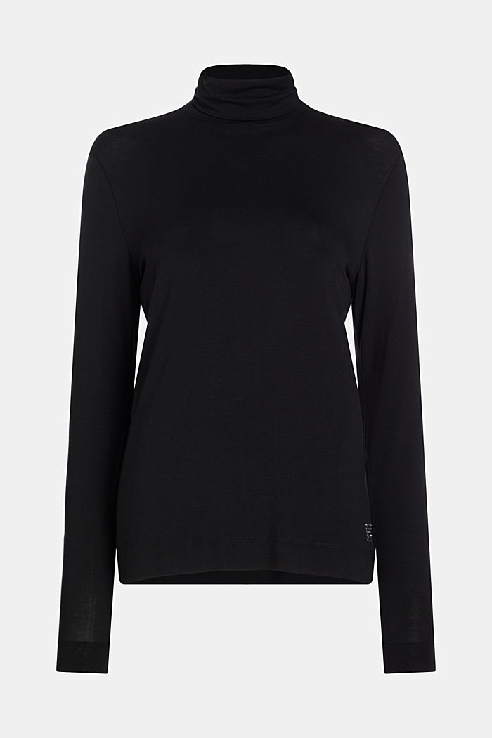 Long sleeve roll neck top, TENCEL™, BLACK, detail-asia image number 4