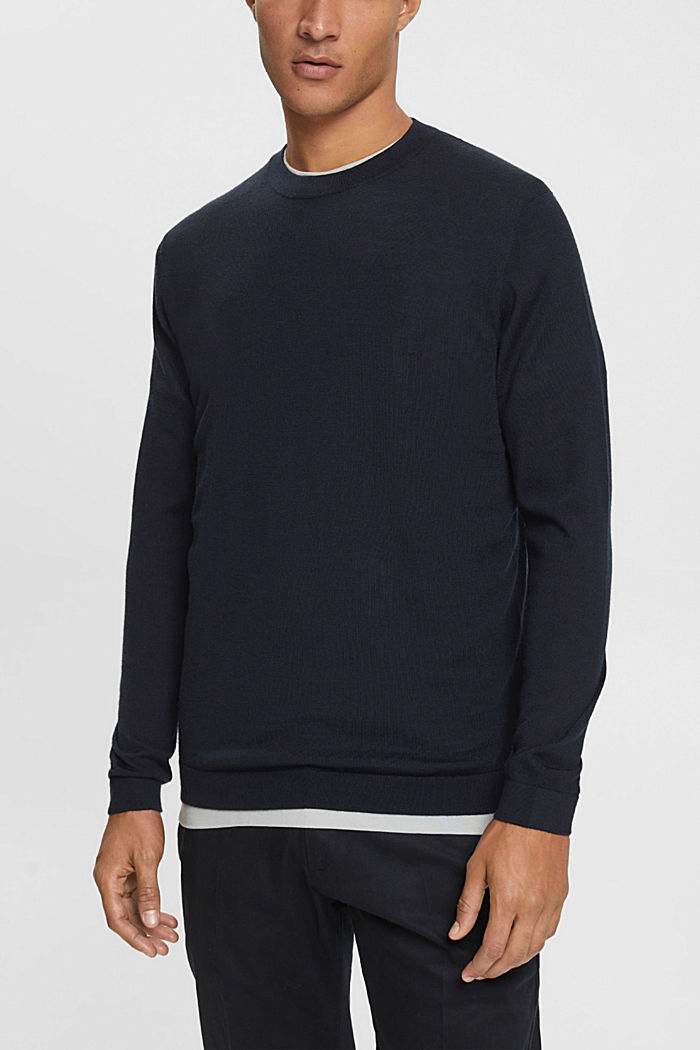 Knitted wool sweater, NAVY, detail-asia image number 0