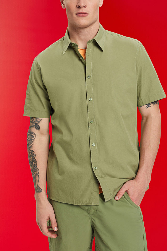 Short-sleeved sustainable cotton shirt, LIGHT KHAKI, detail-asia image number 0