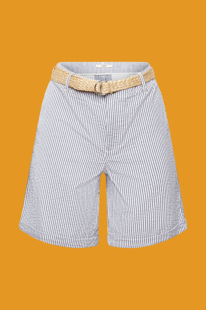 Striped shorts with braided raffia belt, NAVY, detail-asia image number 7