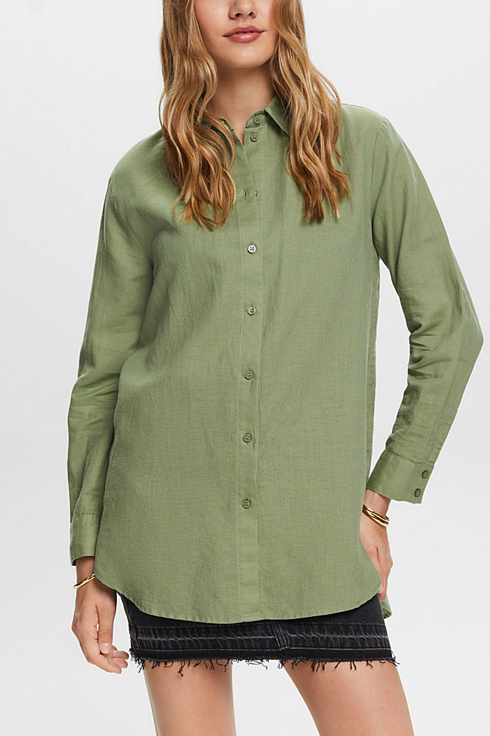 Blended linen blouse, LIGHT KHAKI, detail-asia image number 0