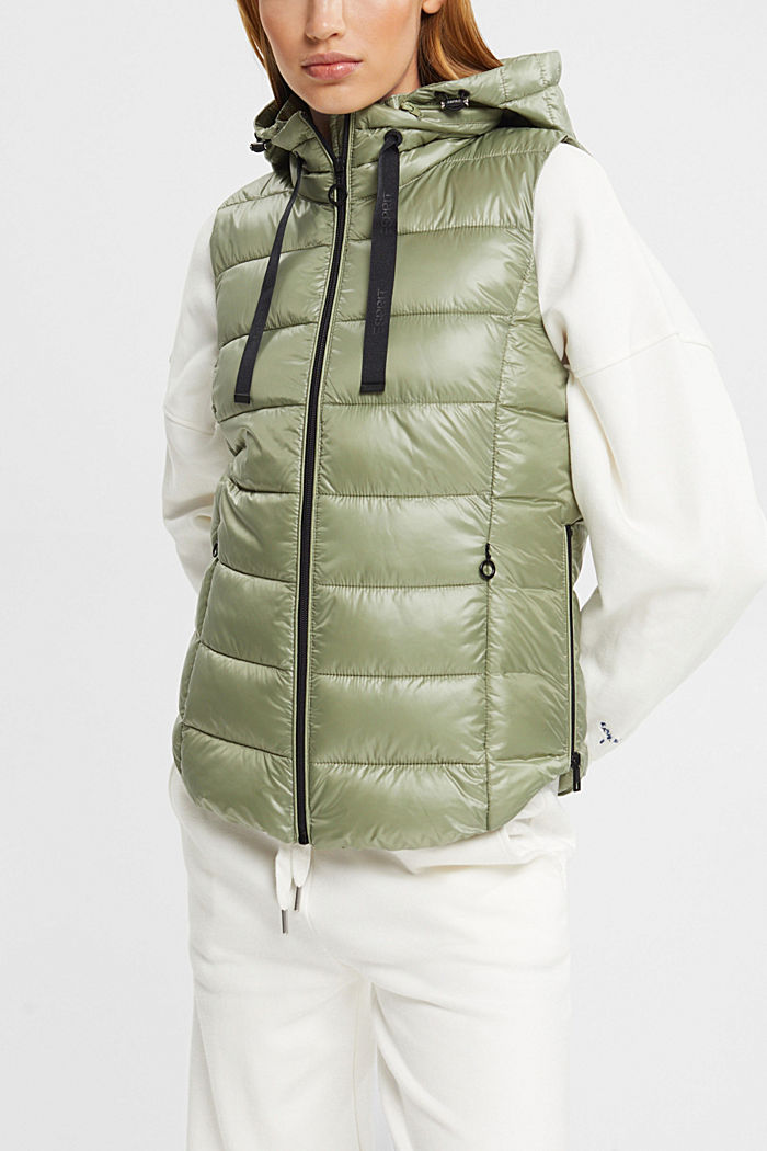 Quilted body-warmer with detachable hood