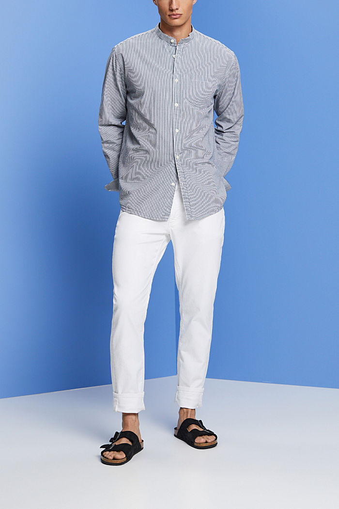 Pinstripe cotton shirt with mandarin collar, NAVY, detail-asia image number 1