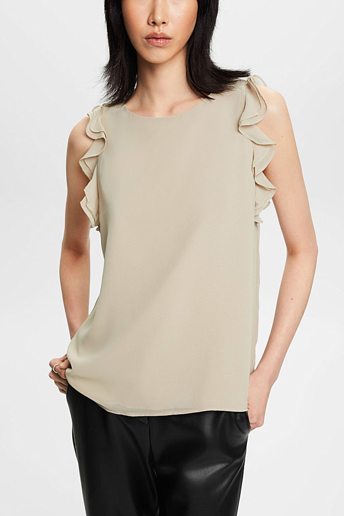 Chiffon blouse with ruffles, DUSTY GREEN, detail-asia image number 0