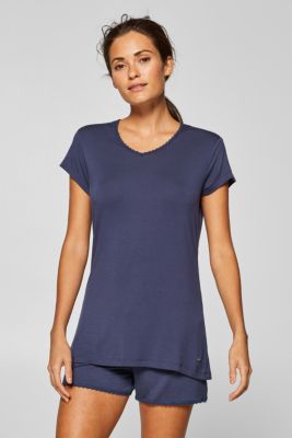 Esprit - Stretch jersey top with a lace-trimmed neckline at our Online Shop