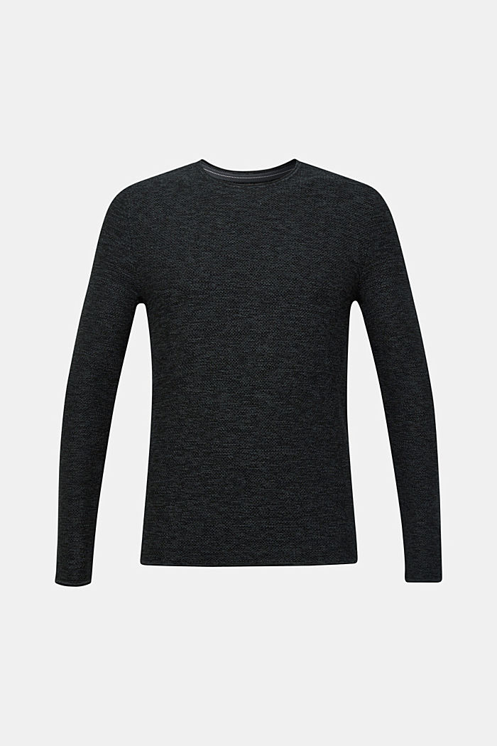 Textured jumper made of 100% cotton, BLACK, overview