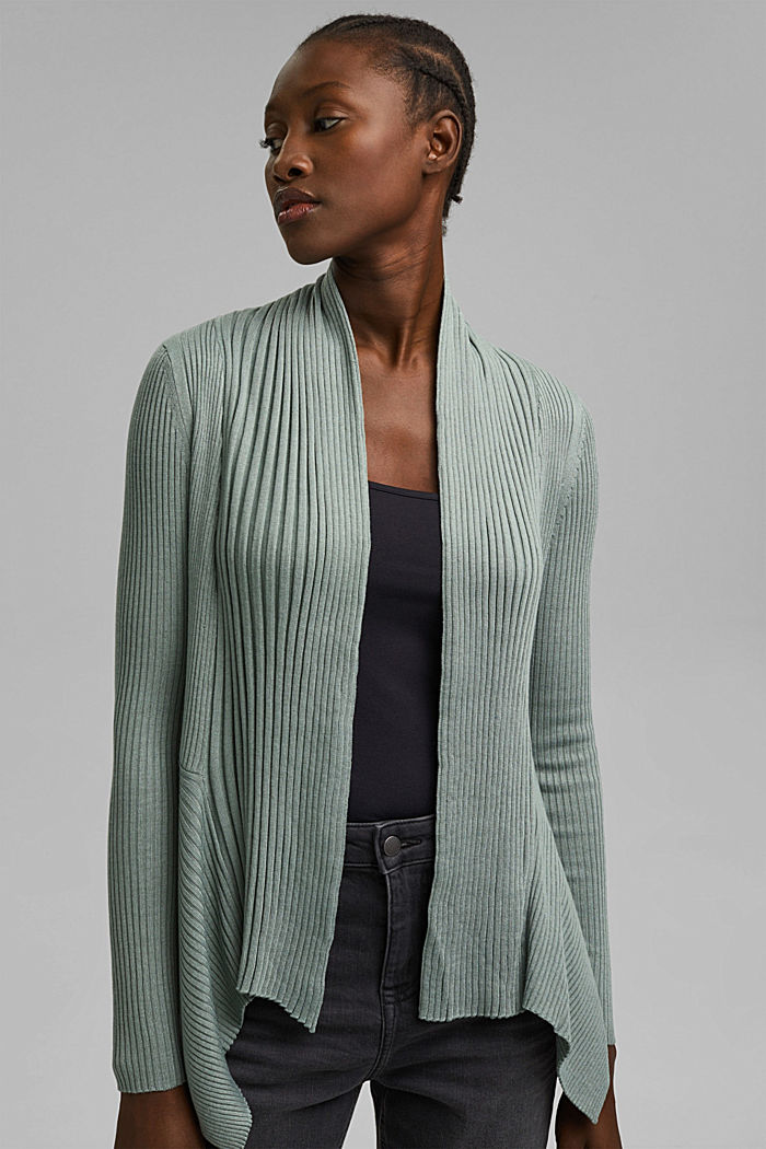 Recycelt: offener Ripp-Cardigan, DUSTY GREEN, overview