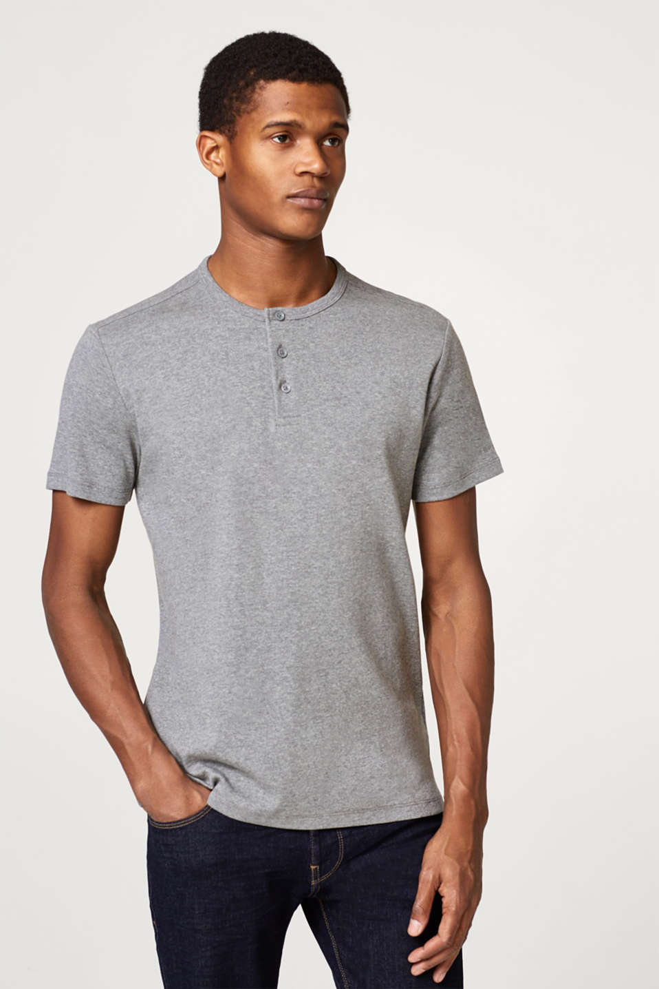 Esprit - Basic ribbed T-shirt with Henley neckline at our Online Shop