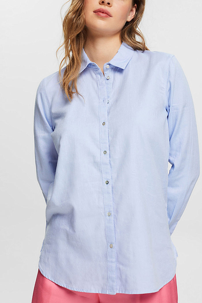 Shirt blouse made of 100% cotton, LIGHT BLUE, overview-asia