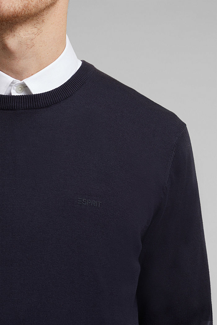 Sweter z okrągłym dekoltem, 100% bawełny, NAVY, detail image number 2
