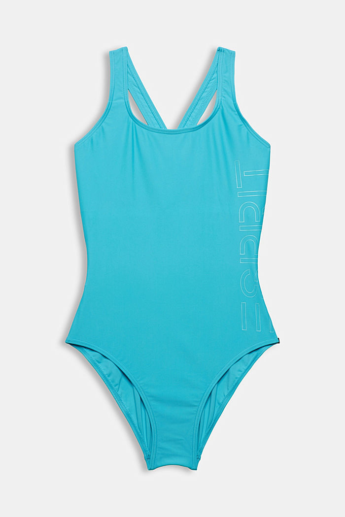Swimsuit with a tonal logo print, TURQUOISE, detail image number 4