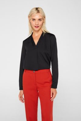 Esprit - V-neck blouse with pleated trims at our Online Shop