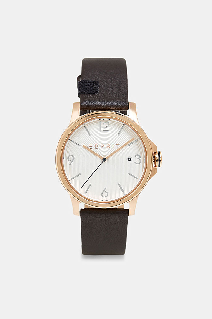 Edelstahl-Uhr mit Leder-Armband