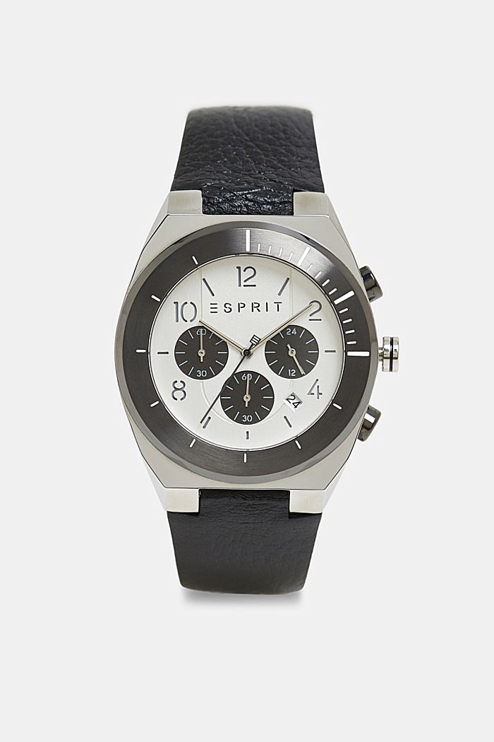 Stainless steel chronograph with a leather strap