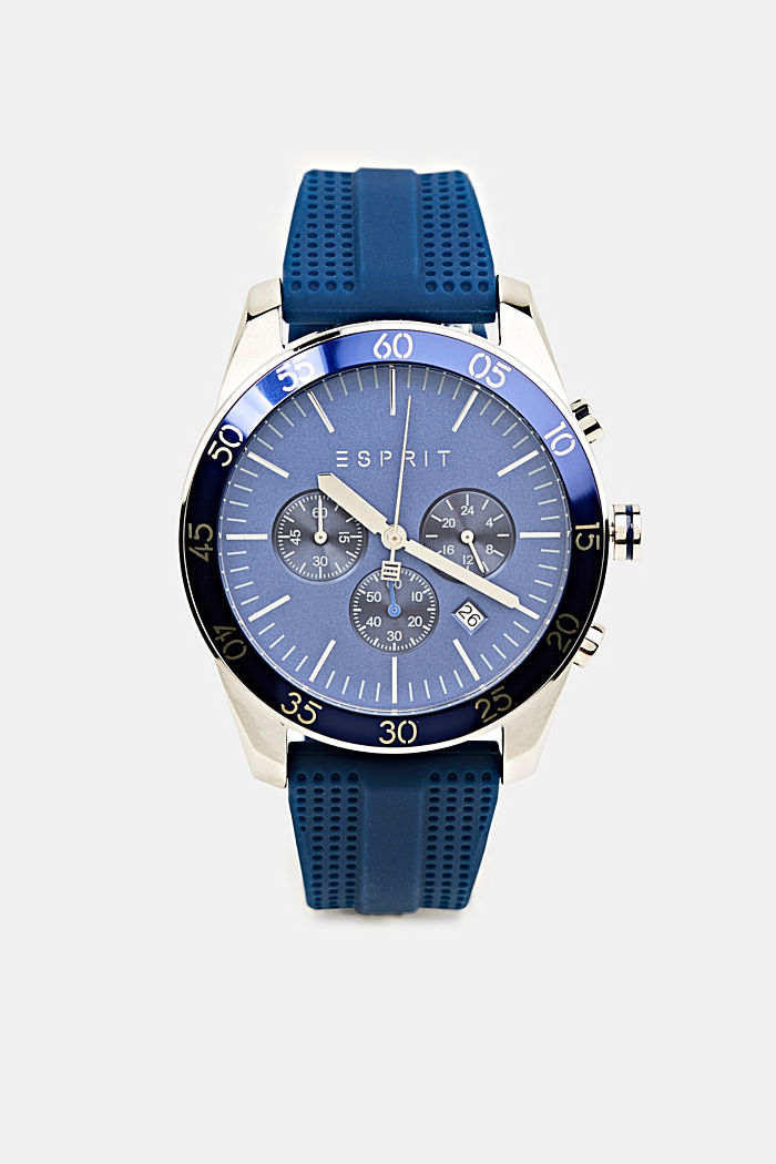 Zegarek ze stali szlachetnej z gumowym paskiem, BLUE, detail image number 0