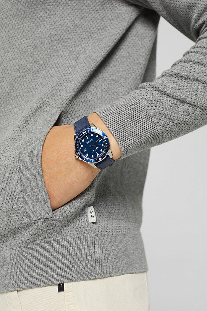 Zegarek ze stali szlachetnej ze skórzaną bransoletką, BLUE, detail image number 2