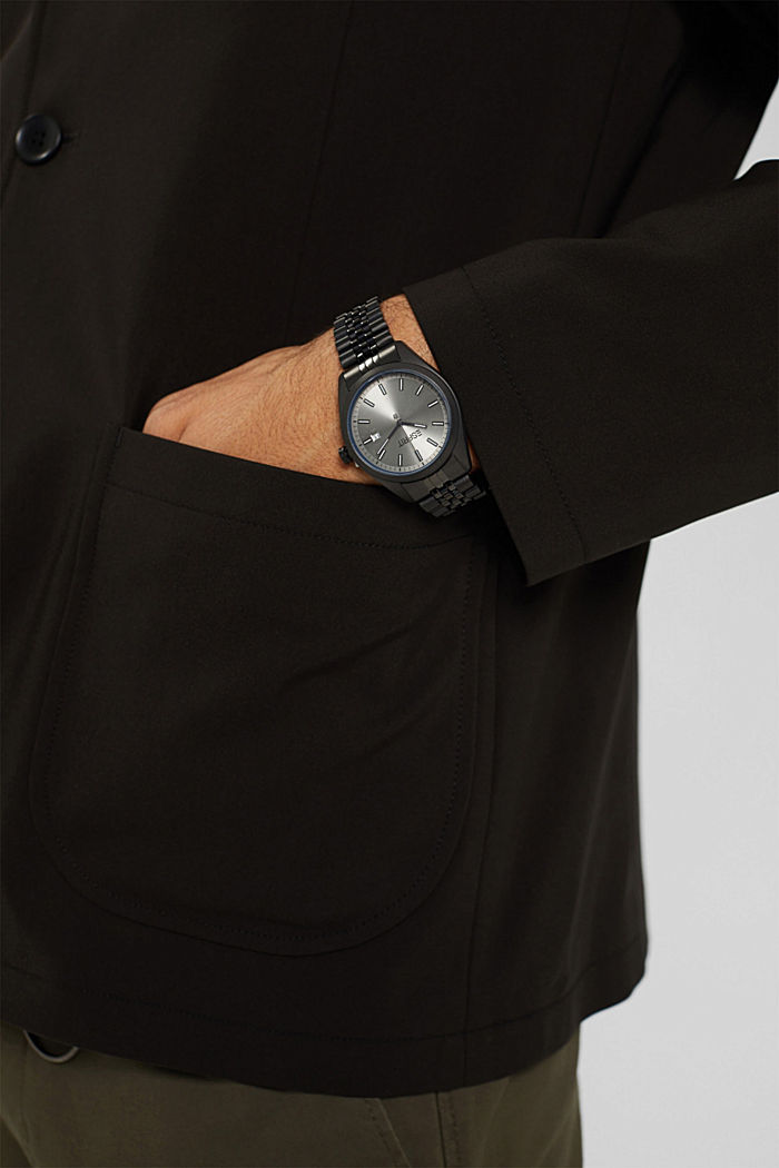 Edelstalen horloge met schakelbandje, BLACK, detail image number 2