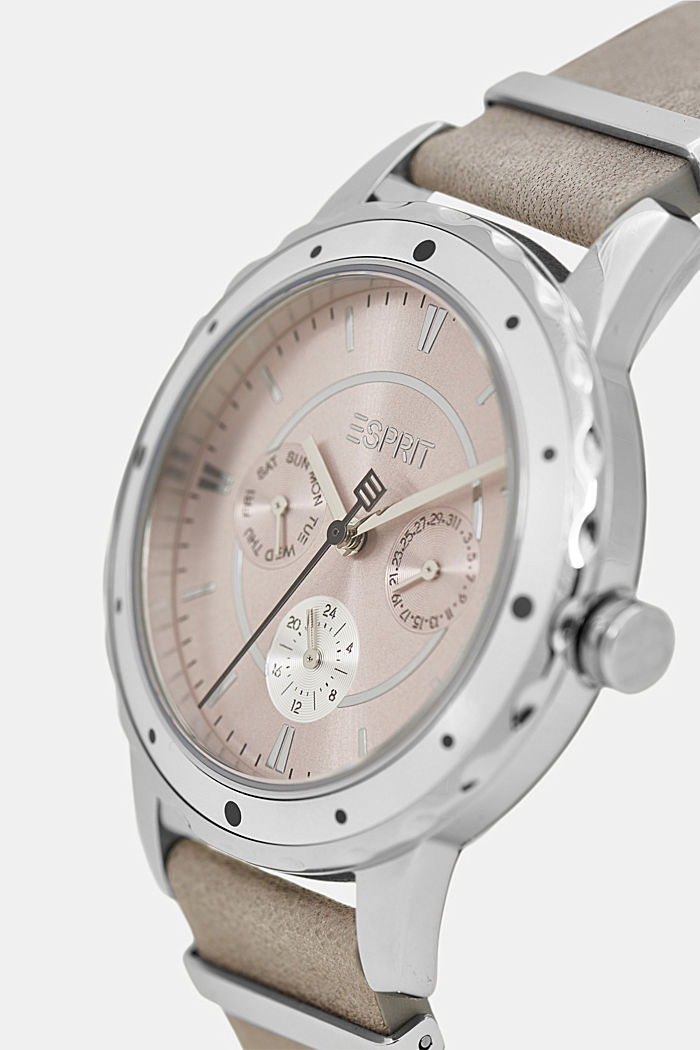 Multi-functional watch with a leather strap, LIGHT GREY, detail image number 1