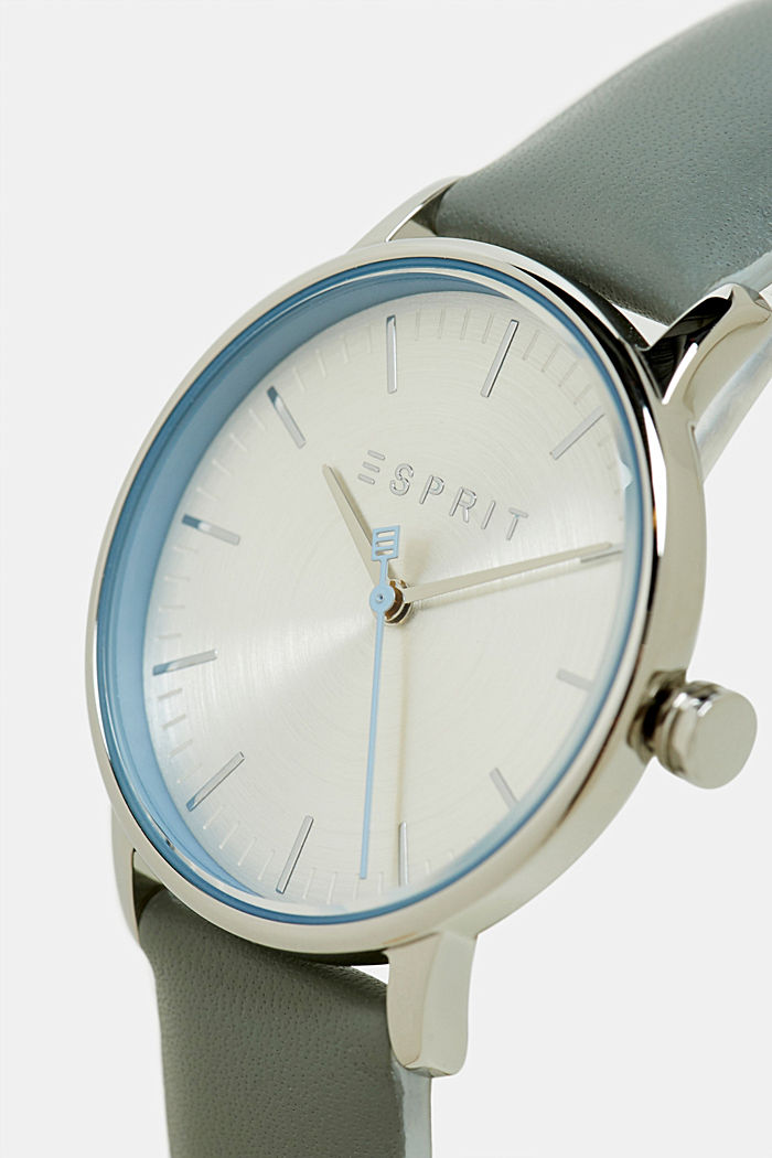 Zegarek ze stali szlachetnej ze skórzanym paskiem, SILVER, detail image number 1