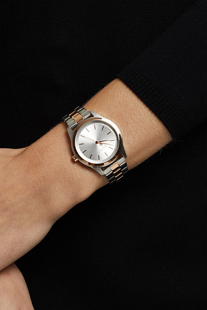 Stainless-steel watch with rose gold plating