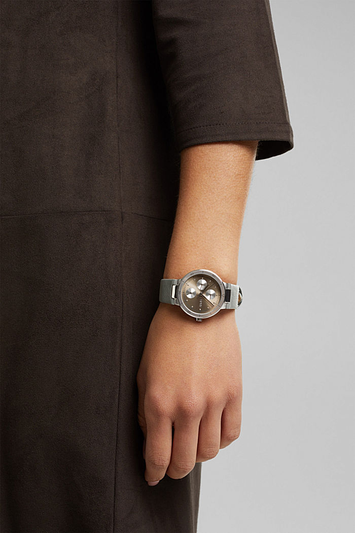 Zegarek wielofunkcyjny ze stali szlachetnej ze skórzaną bransoletą