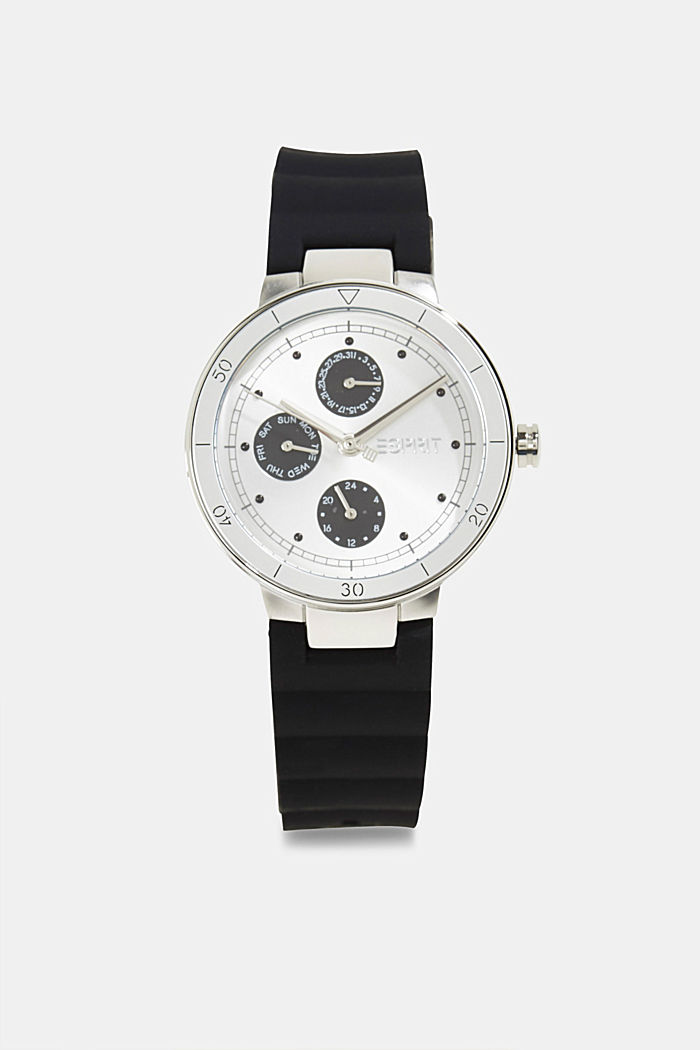 Zegarek wielofunkcyjny z gumową bransoletką, BLACK, overview