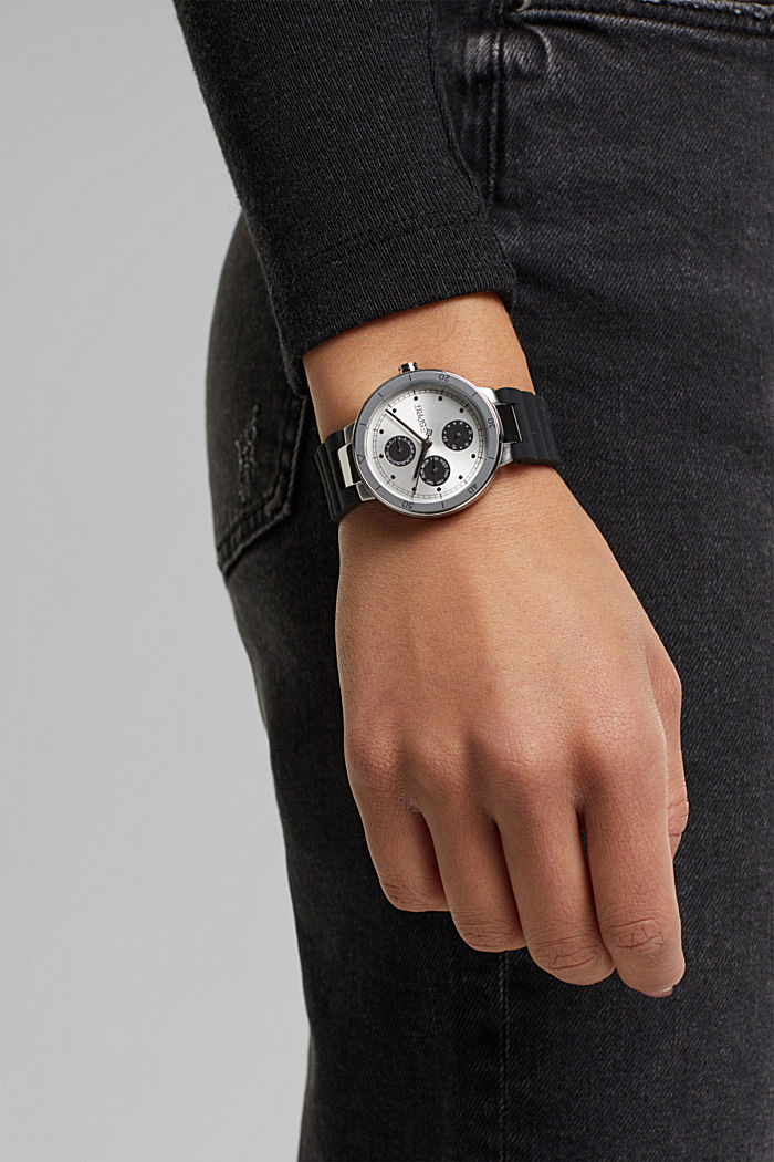 Zegarek wielofunkcyjny z gumową bransoletką, BLACK, detail image number 2