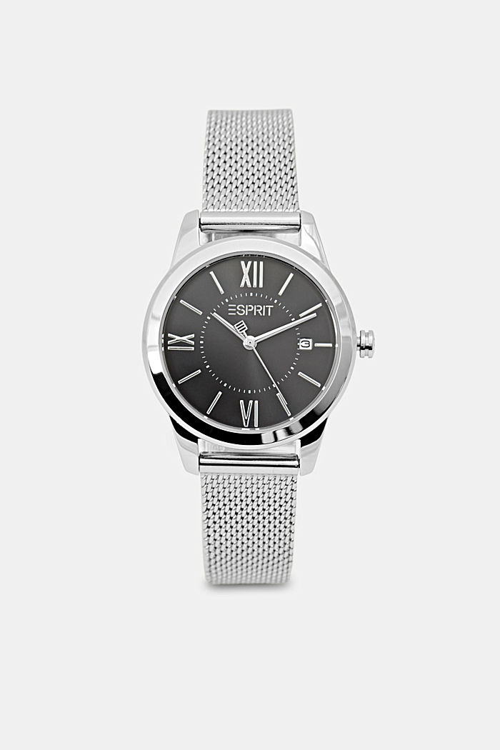 Stainless steel watch with a mesh strap and date, SILVER, detail image number 0
