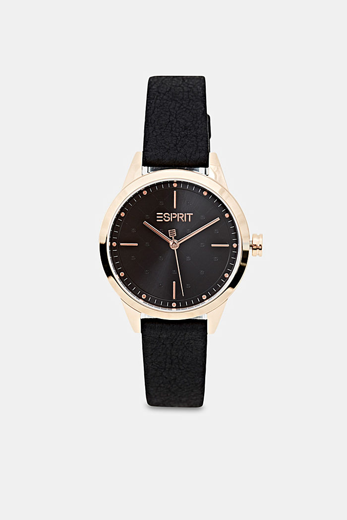 Vegan: Stainless-steel watch with rose gold, BLACK, detail image number 0