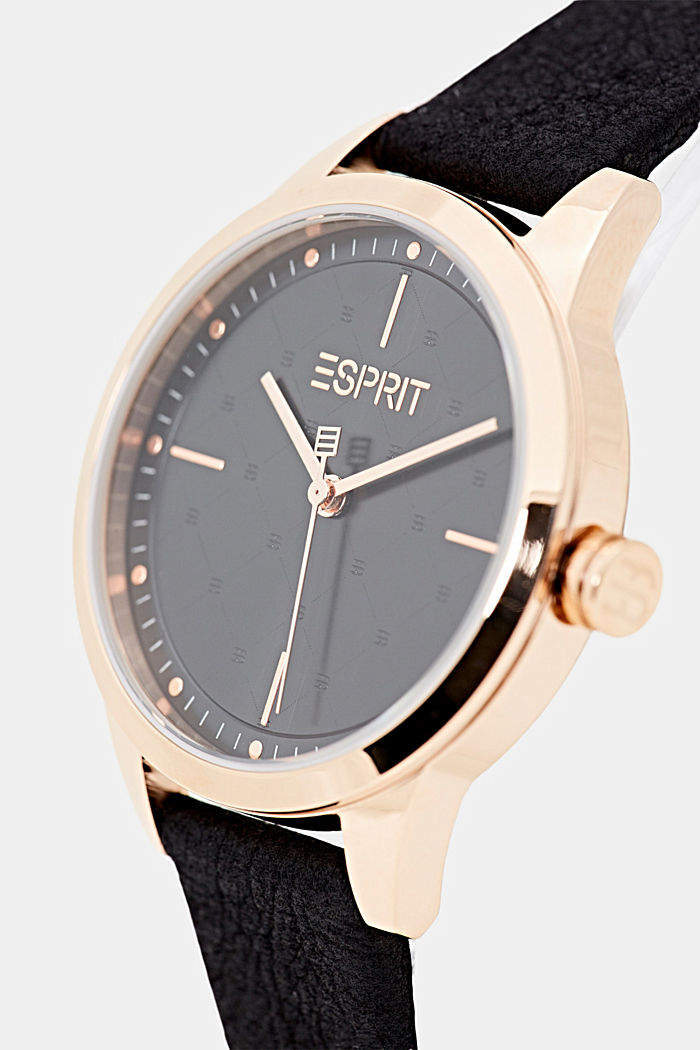 Vegan: Stainless-steel watch with rose gold, BLACK, detail image number 1